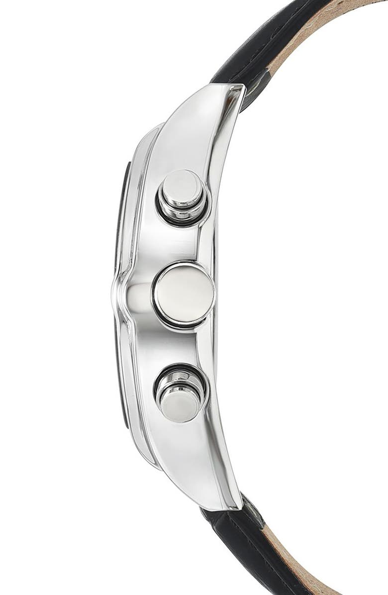 PORSAMO BLEU Roman Chronograph Croc Embossed Leather Strap Watch, 42mm, Alternate, color, Black