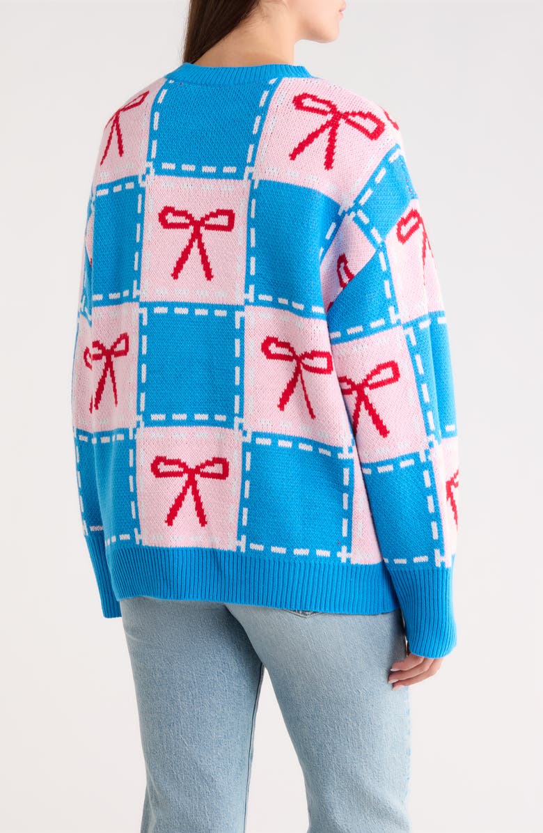SUGARLIPS Belora Check Bow Oversize Sweater, Alternate, color, Blue-Multi