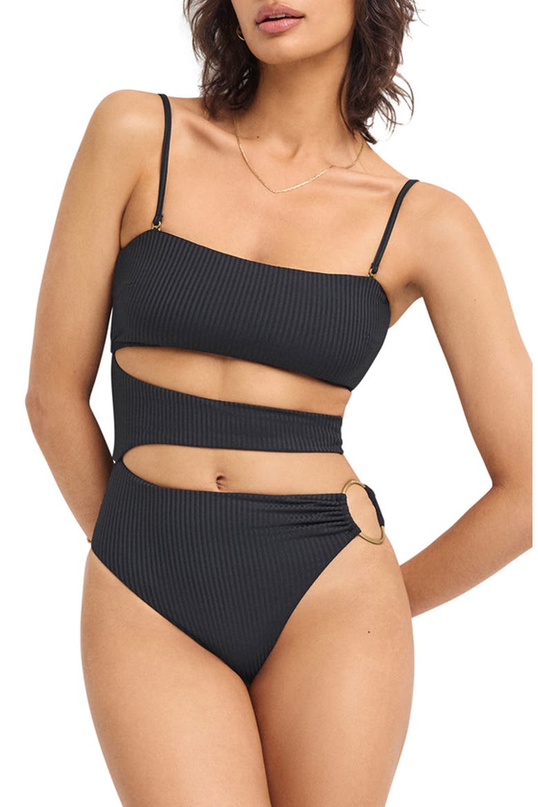Lolita Cutout Rib One-Piece Swimsuit, Main, color, BLACK