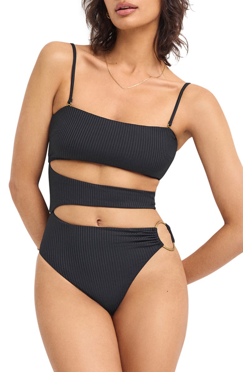 Vitamin A<sup>®</sup> Lolita Cutout Rib One-Piece Swimsuit, Main, color, Black