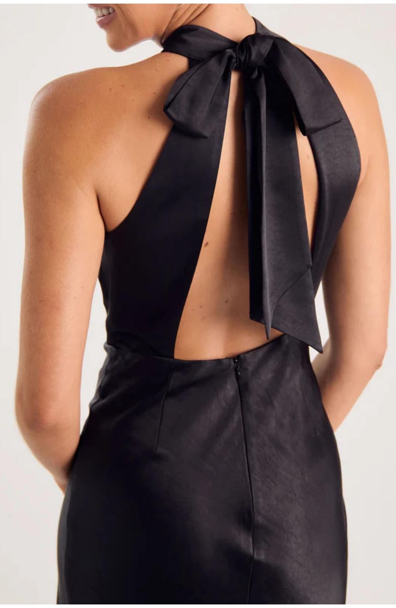 Six Stories Halter Neck Satin Bridesmaid Dress, Alternate, color, Black