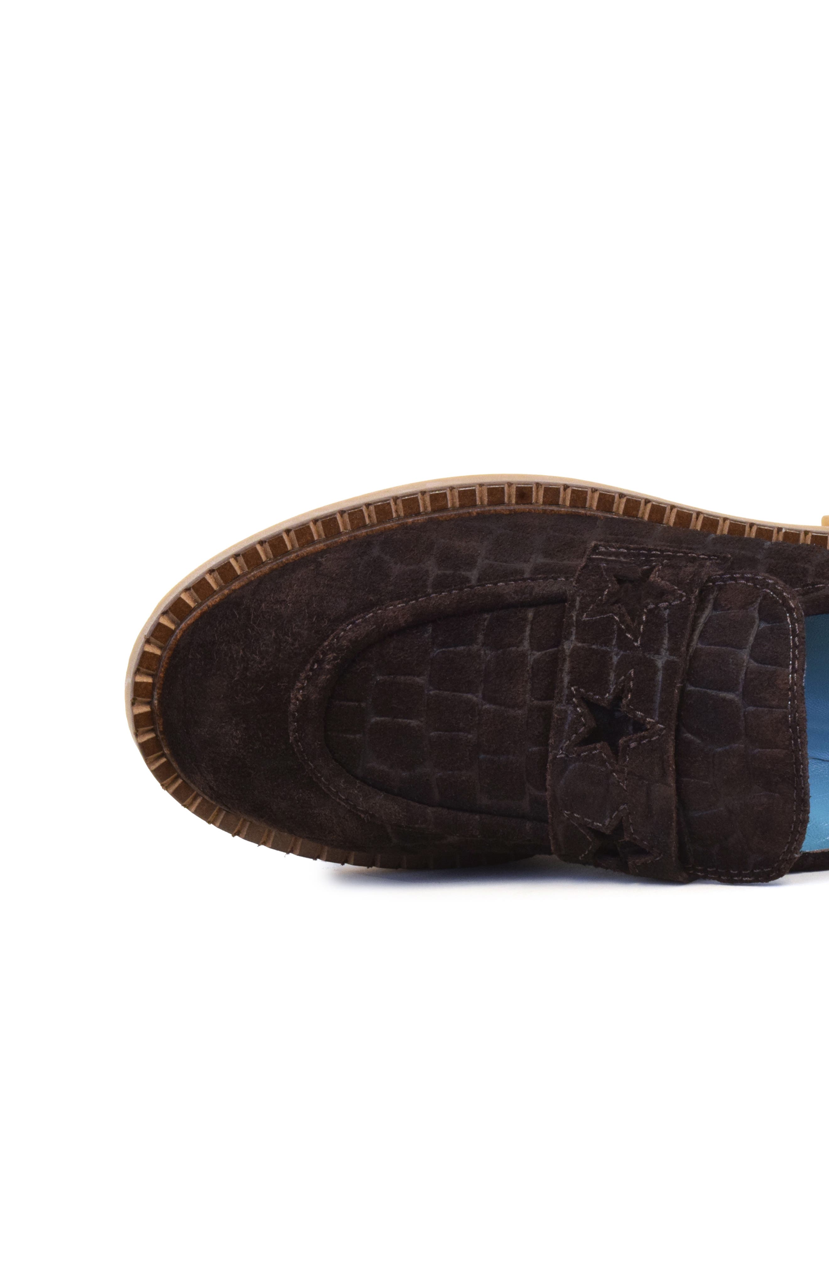 Valentina Rangoni Rina Croc Embossed Suede Penny Loafer, Alternate, color, 