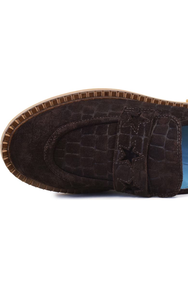 Valentina Rangoni Rina Croc Embossed Suede Penny Loafer, Alternate, color,