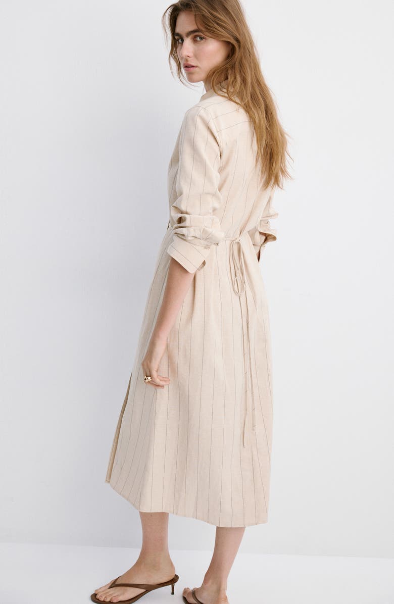 MANGO Stripe Wrap Front Shirtdress, Alternate, color, Brown