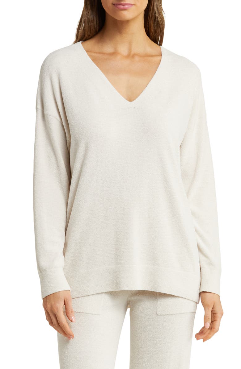 Barefoot Dreams<sup>®</sup> High-Low Hem V-Neck Pajama Pullover Sweater, Main, color, Almond