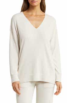 Barefoot Dreams® High-Low Hem V-Neck Pajama Pullover Sweater