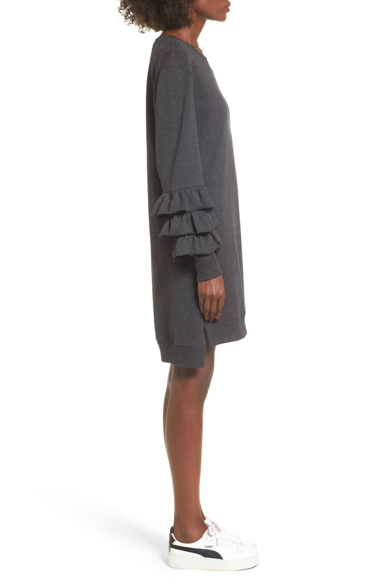 Tier Sleeve Sweatshirt Dress, Alternate, color, GREY DARK CHARCOAL HEATHER