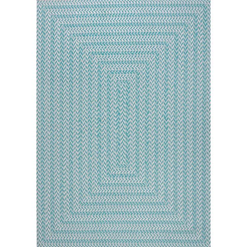 Jonathan Y Chevron Modern Concentric Squares Indoor/outdoor Area Rug In Aqua/light Gray