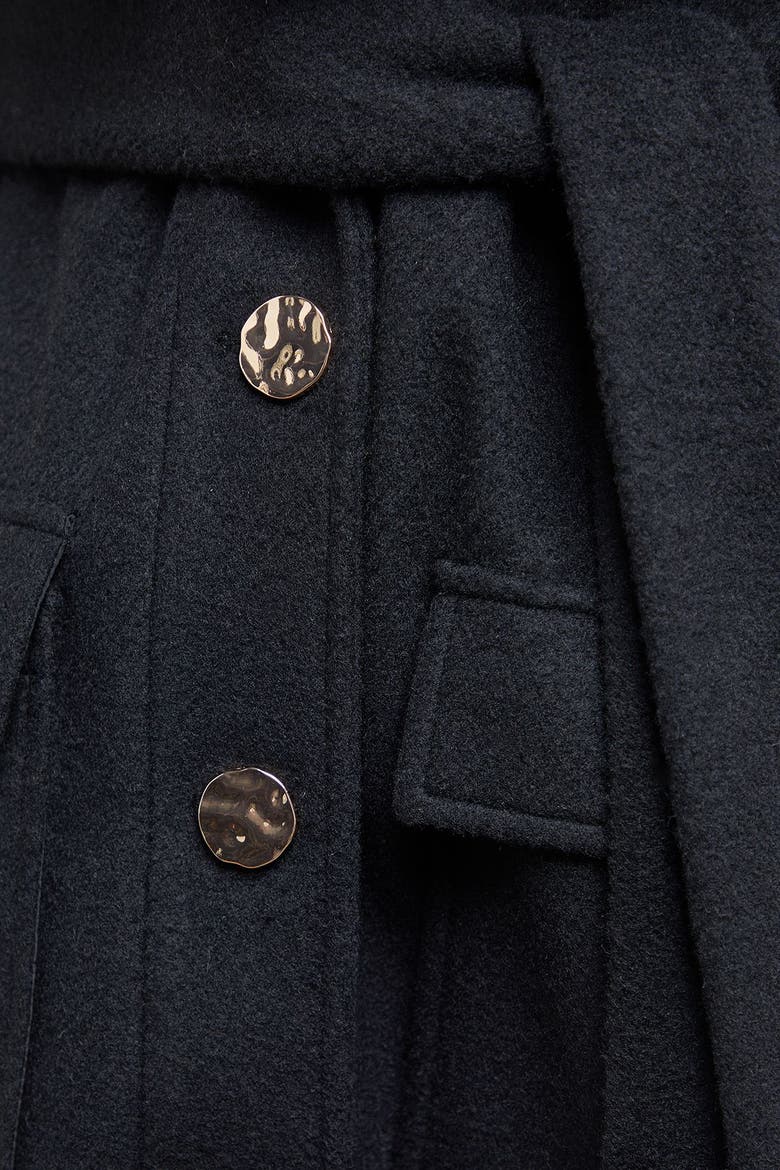 Faux Fur Collar Belted Coat, Alternate, color, Black