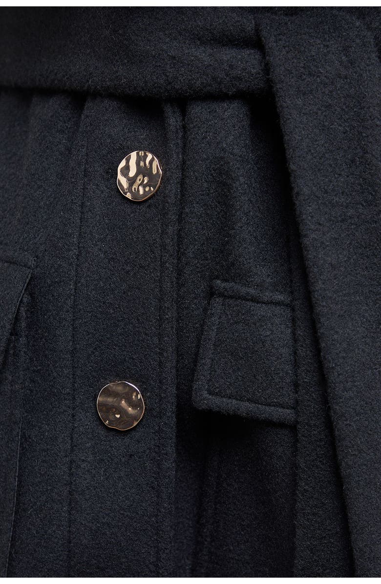 Oasis Faux Fur Collar Belted Coat, Alternate, color, Black