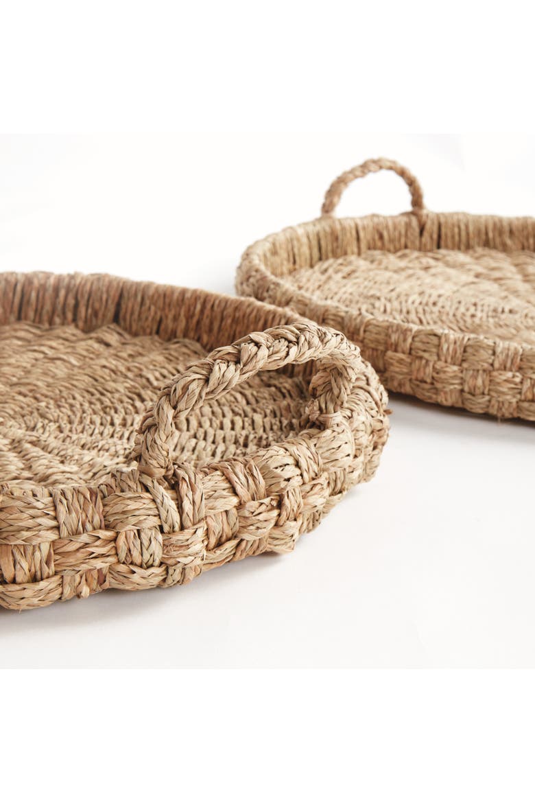 Sawyer Round Trays With Handles, Natural Mendong Rattan, 2pc, Alternate, color, Brown