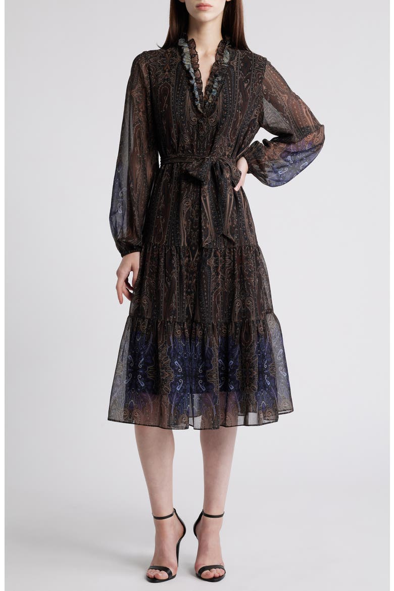 Verena Paisley Long Sleeve Tiered Dress, Main, color, COCO MULTI
