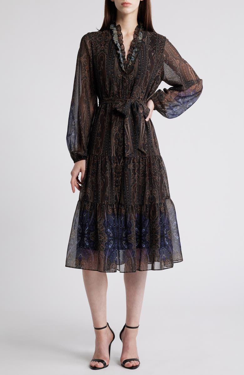 KOBI HALPERIN Verena Paisley Long Sleeve Tiered Dress, Main, color,