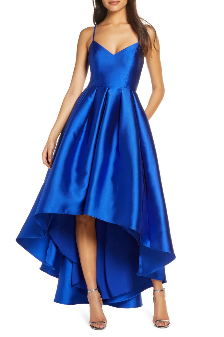 Pleated Mikado High/Low Ballgown, Main, color, COBALT