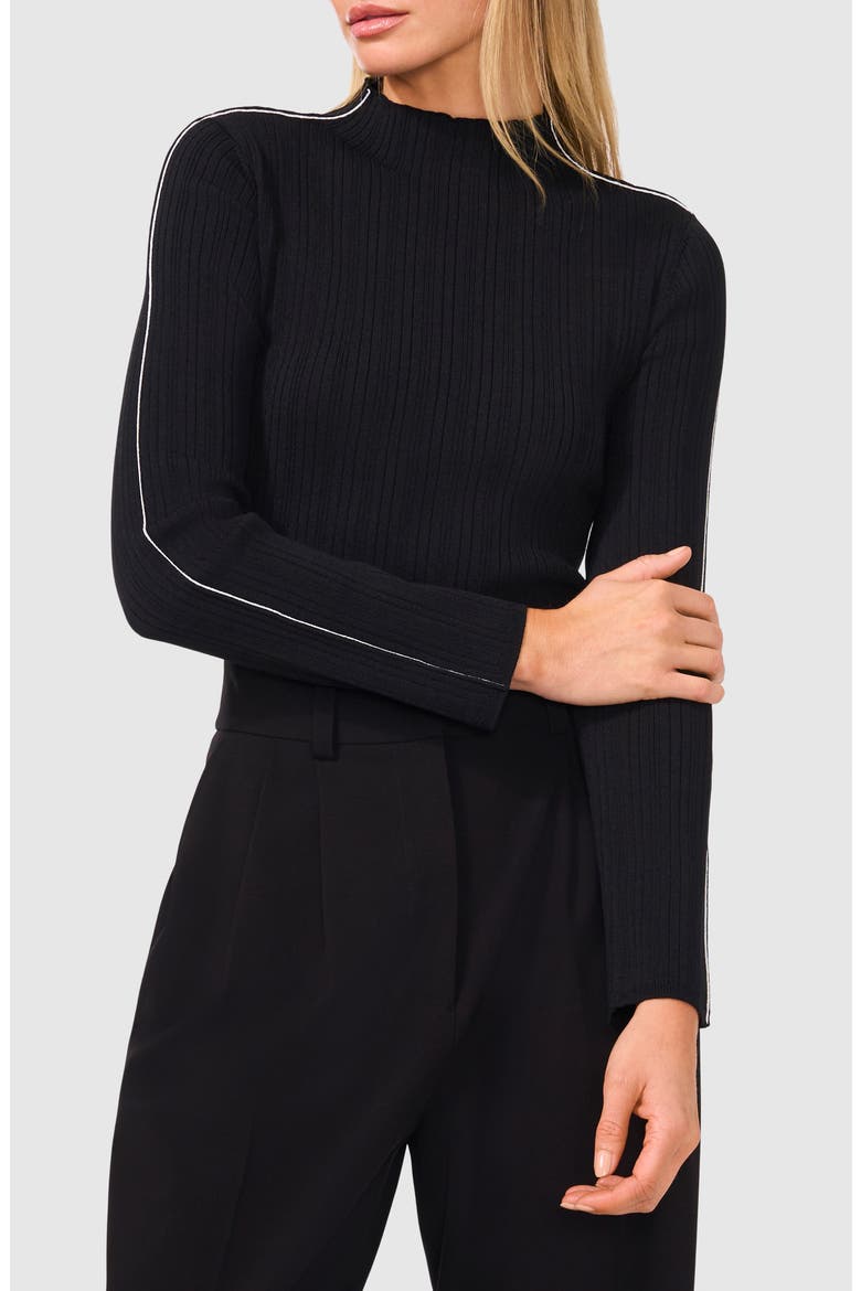 Piped Mock Neck Rib Sweater, Main, color, RICH BLACK 060
