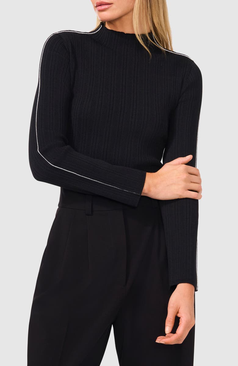 Halogen<sup>®</sup> Piped Mock Neck Rib Sweater, Main, color, Rich Black 060