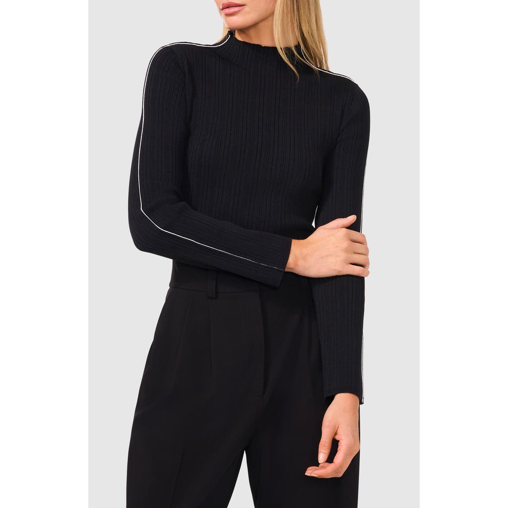 Halogenr Halogen(r) Piped Mock Neck Rib Sweater In Black