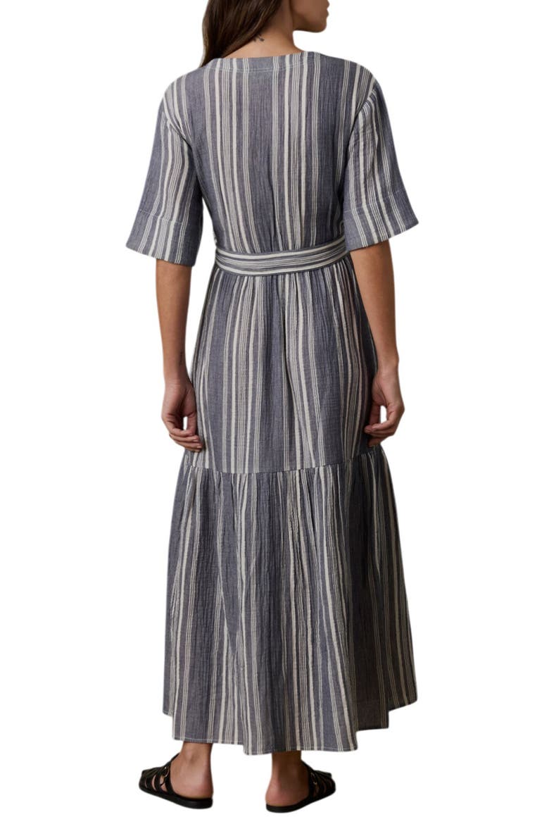 Dune Camille Stripe Belted Organic Cotton Gauze Dress, Alternate, color, SEA BREEZE STRIPE