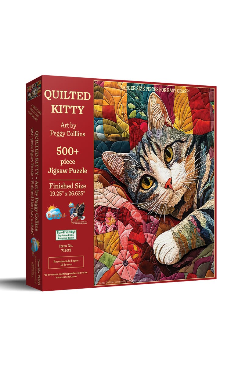 Sunsout Quilted Kitty 500 piece Jigsaw Puzzle for Adults Large Pieces, Main, color, Multicolor