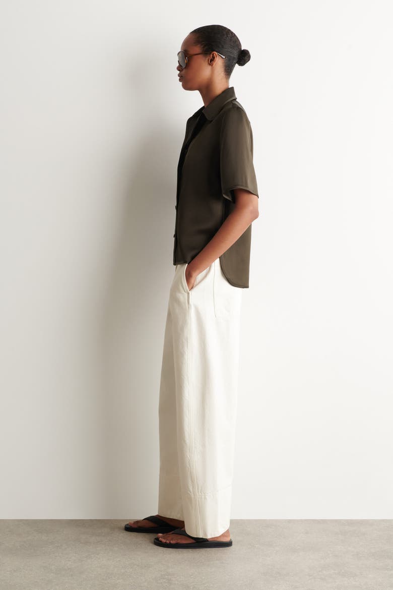 Contrast-piped Satin Shirt, Alternate, color, BROWN