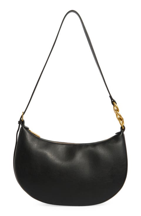 Chain Detail Crescent Hobo Bag