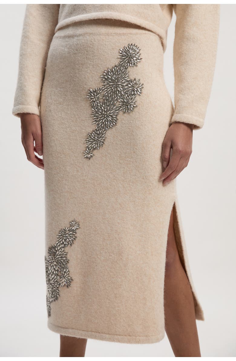 Karen Millen Wool Embellished Pencil Midi Skirt, Main, color, Cream