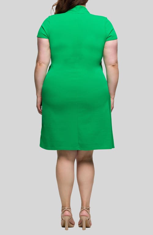 24seven Comfort Apparel Plus Size Mandarin Collar Knee Length Wrap Dress