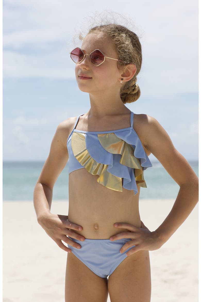 Kids' Multi-Layered Gold Detail Ruffle Two-Piece Bikini, Alternate, color, Blue