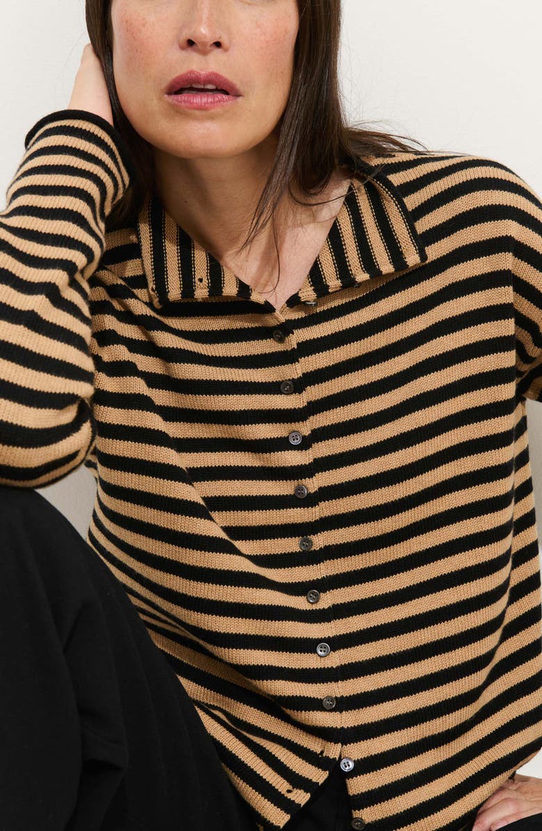 Alex Mill Taylor Stripe Cotton & Cashmere Cardigan, Alternate, color, Black/Camel