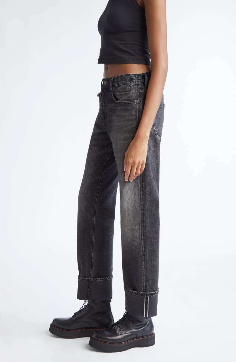 R13 Cuffed Romeo Jeans, Alternate, color, Cinder Selvedge Black