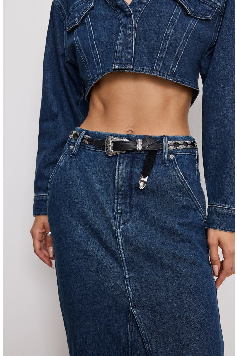 Denim Fit & Flare Skirt, Alternate, color, INDIGO724