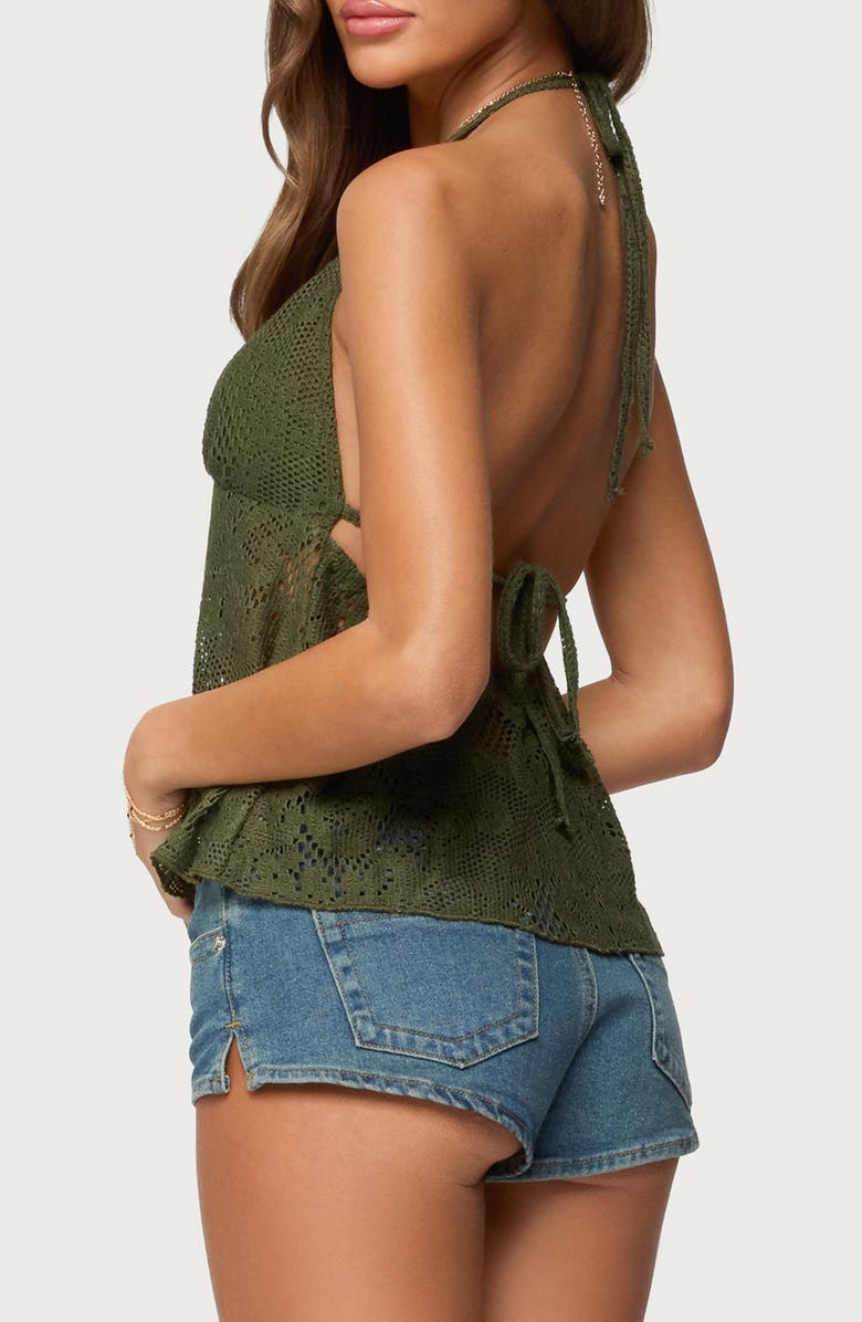 EDIKTED Open Knit Babydoll Halter Top, Alternate, color, Green