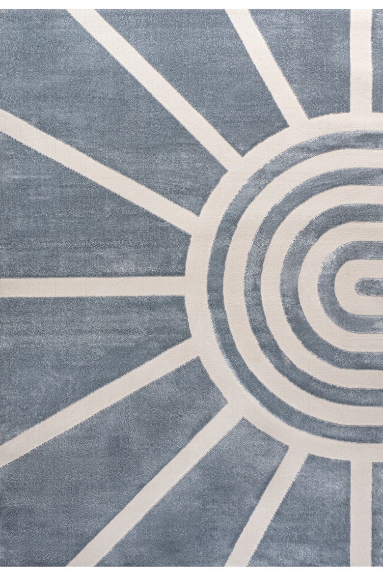Aelius MidCentury Scandinavian Abstract Sun Two-Tone High-Low Area Rug, Main, color, Blue/White