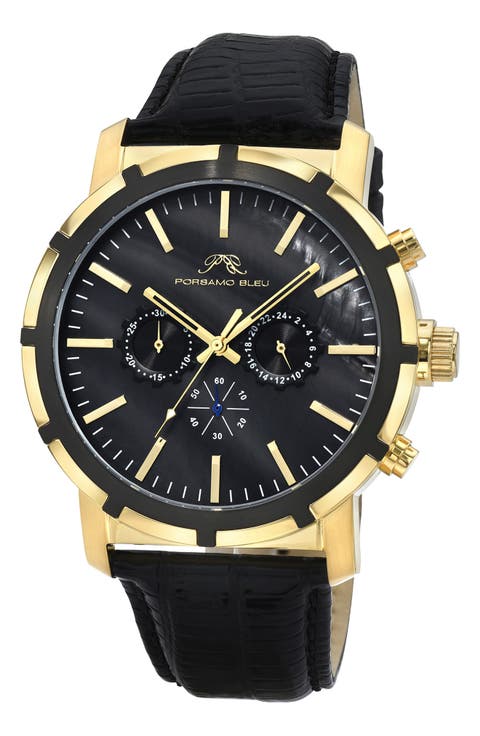 NYC Chronograph Leather Strap Watch, 38mm