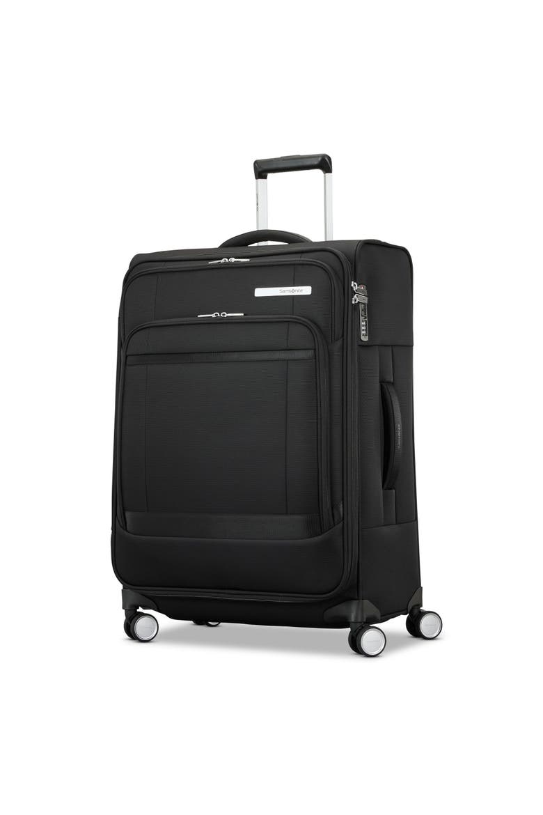 Portlift Softside 25" Medium Checked Spinner Luggage, Main, color, Black