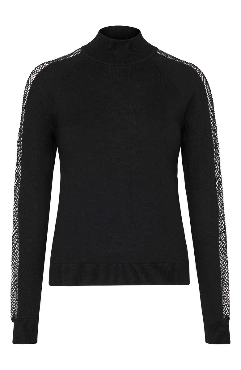Milly Embellished Mesh Panel Mock Neck Sweater, Alternate, color, 