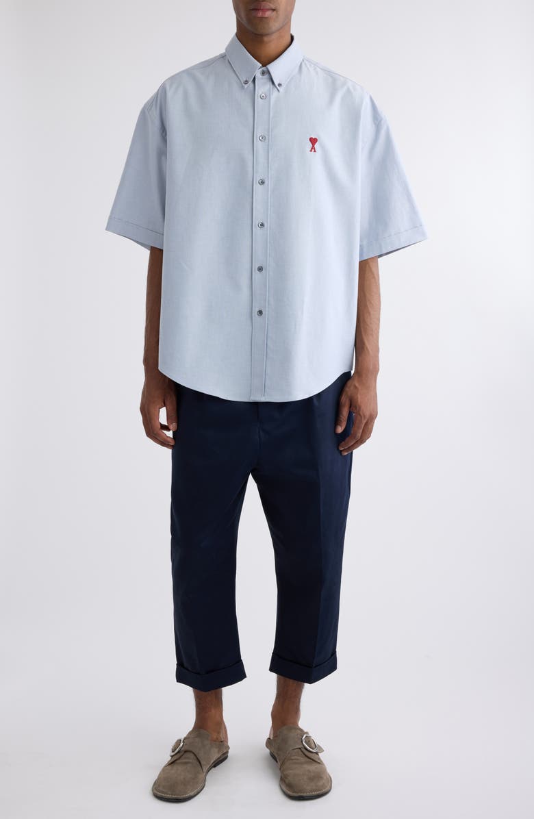 AMI PARIS Ami de Coeur Monogram Boxy Button-Down Shirt, Alternate, color, 