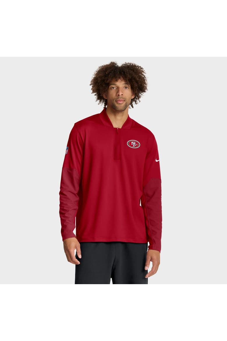 Men's Nike Scarlet San Francisco 49ers Sideline Dri-FIT Half-Zip Pullover, Main, color, Scarlet