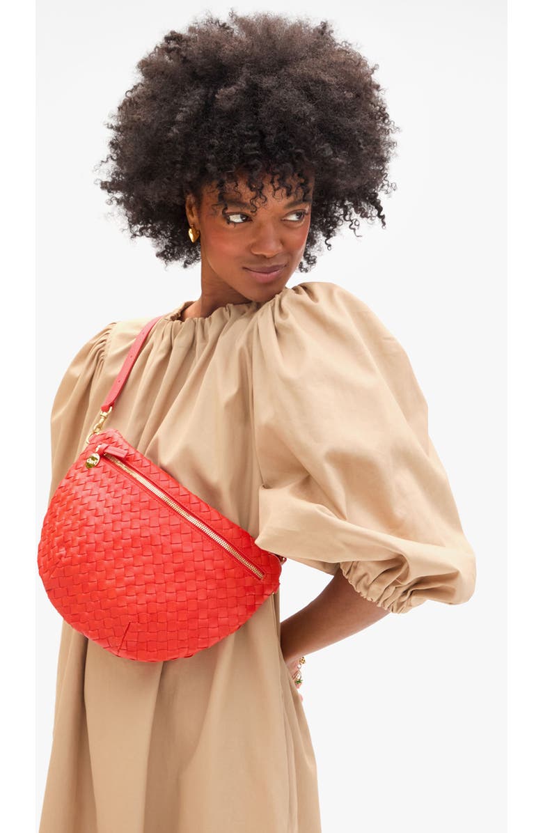 Clare V. Grande Woven Leather Belt Bag, Alternate, color, Bright Poppy