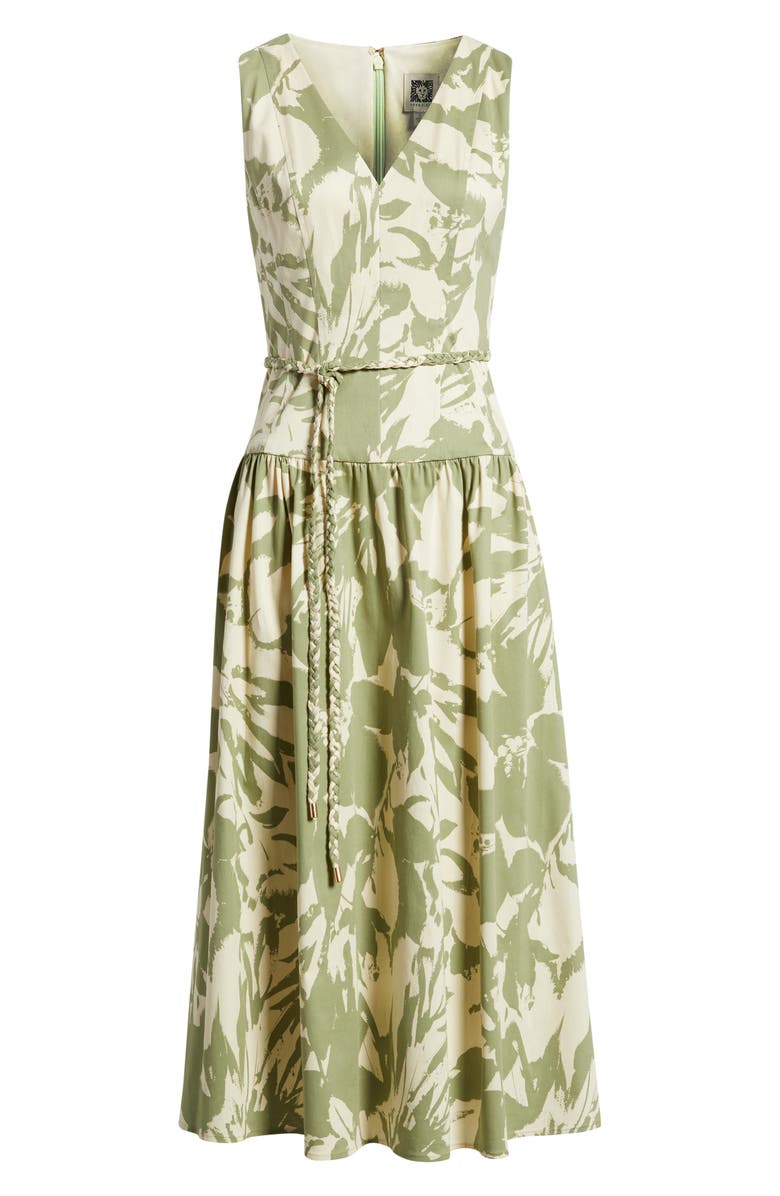 Anne Klein Patio Abstract Print Midi Dress, Main, color, Cool Sage Multi