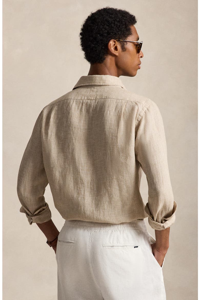 Classic Fit Houndstooth Linen Button-Up Shirt, Alternate, color, 6555H COASTAL BEIGE/WHITE