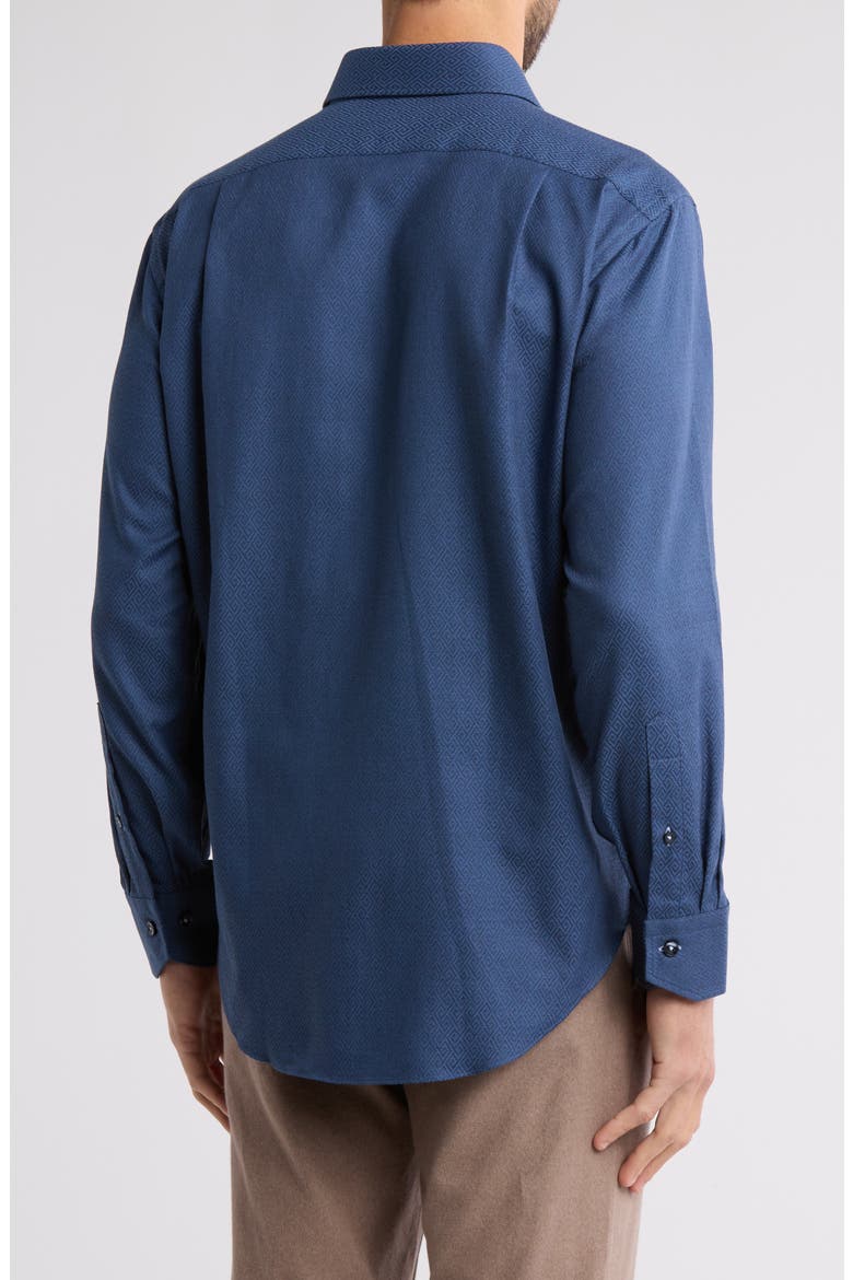Trim Fit Textured Diamond Stretch Cotton Dress Shirt, Alternate, color, MIDNIGHT