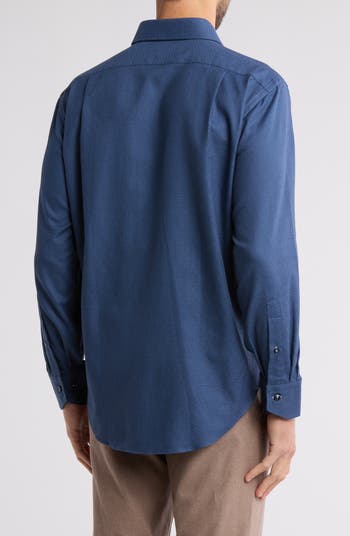 Trim Fit Textured Diamond Stretch Cotton Dress Shirt