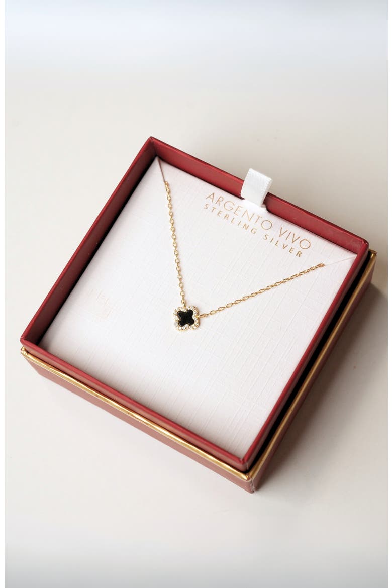 Black Onyx Clover Pendant Necklace, Alternate, color, GOLD