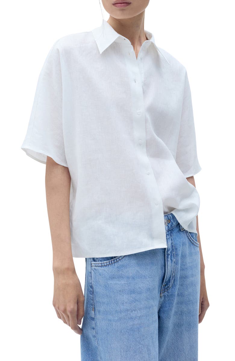 MANGO Pai Linen & Cotton Button-Up Shirt, Main, color, Off White