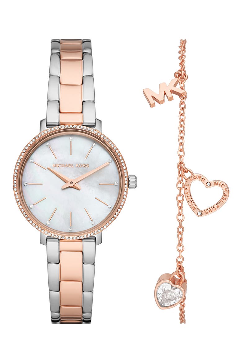 Mini Pyper Bracelet Watch & Bracelet Set, 32mm, Main, color, TWO-TONE ROSE/ SILVER