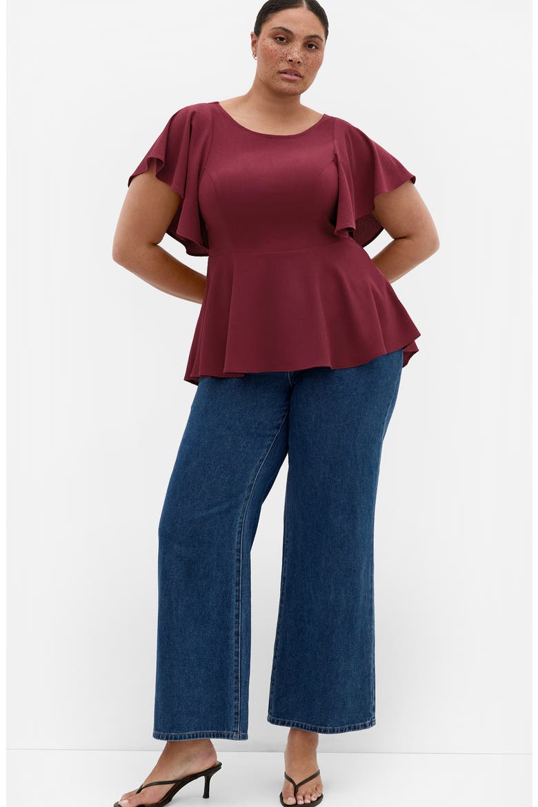 Romantic Mood Flutter Sleeve Peplum Top, Alternate, color, BERRY