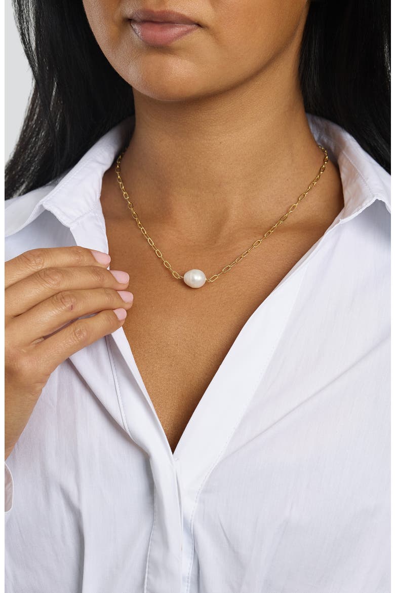Simulated Pearl Paperclip Chain Necklace, Alternate, color, GOLD