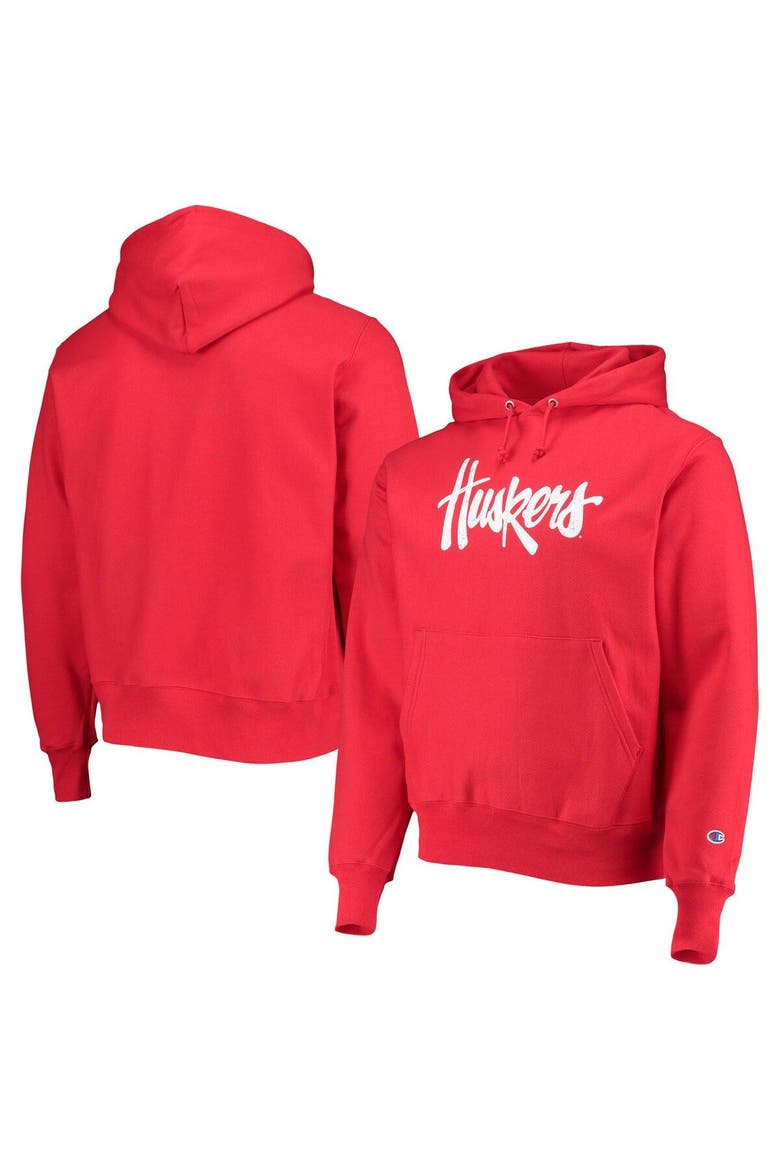 Men's Champion Scarlet Nebraska Huskers Vault Logo Reverse Weave Pullover Hoodie, Main, color, Scarlet