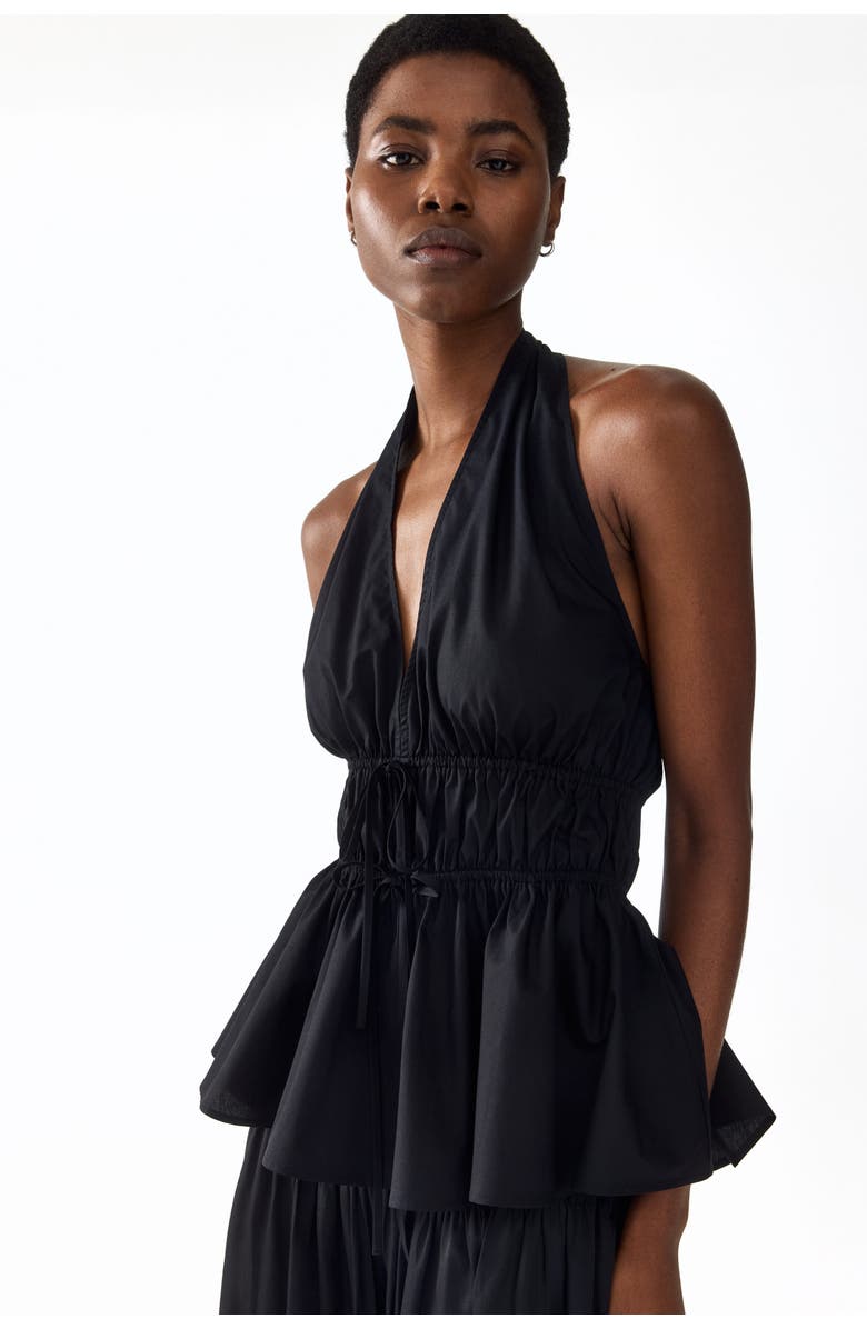 H&M Peplum Halterneck Top, Alternate, color, Black